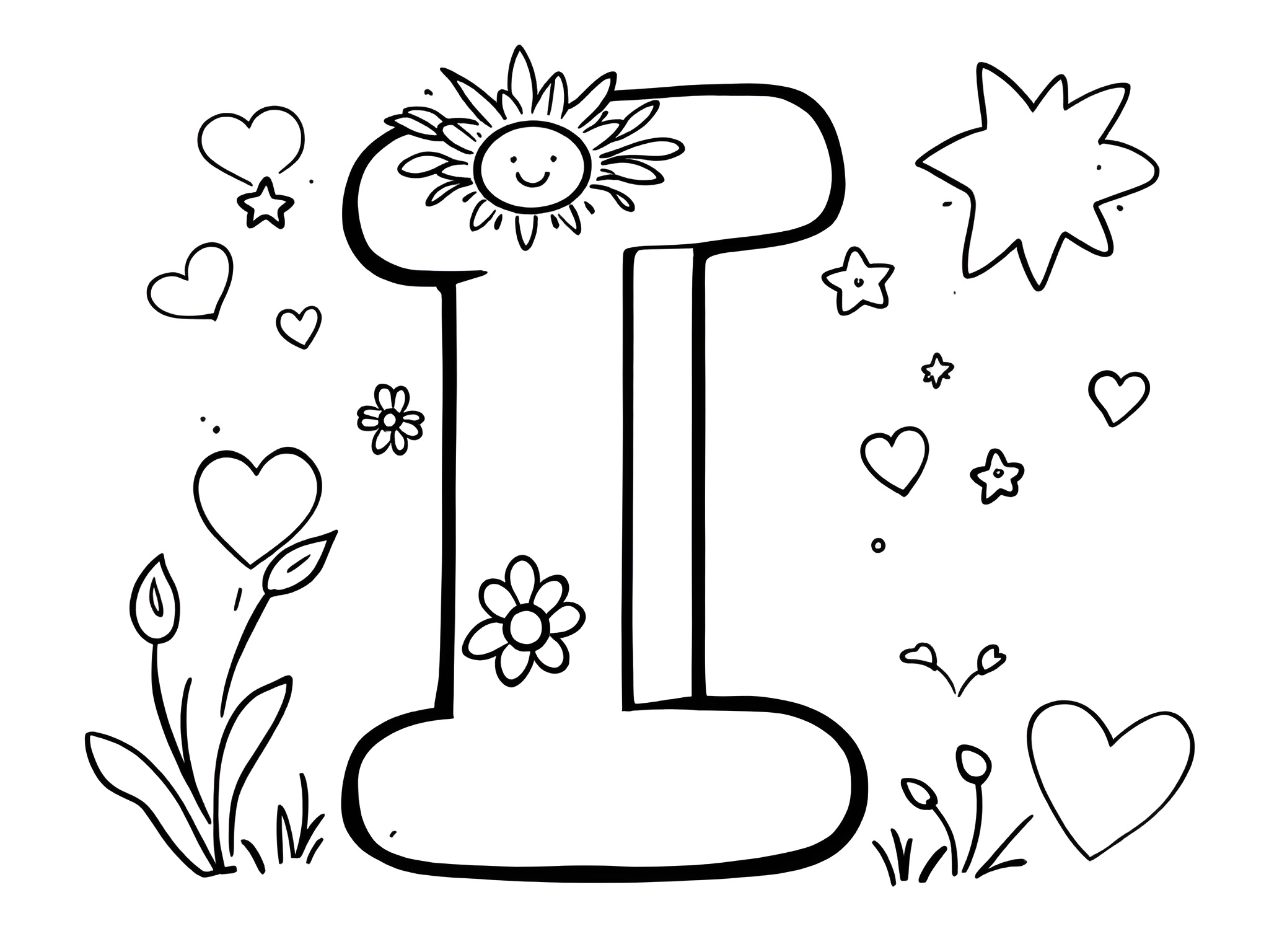 Ausmalbild Buchstabe I für kleine ABC-Entdecker