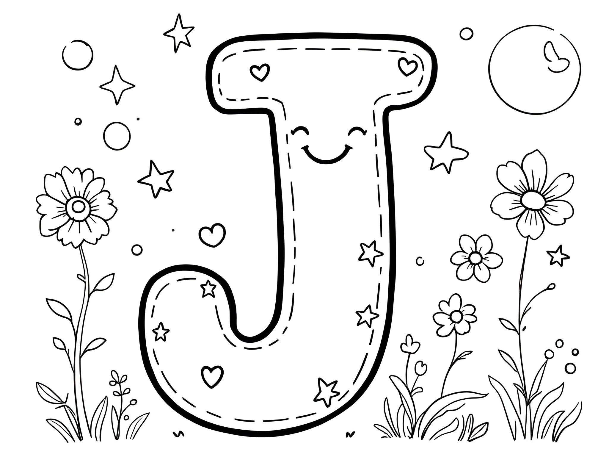 Ausmalbild Buchstabe J für kleine ABC-Entdecker