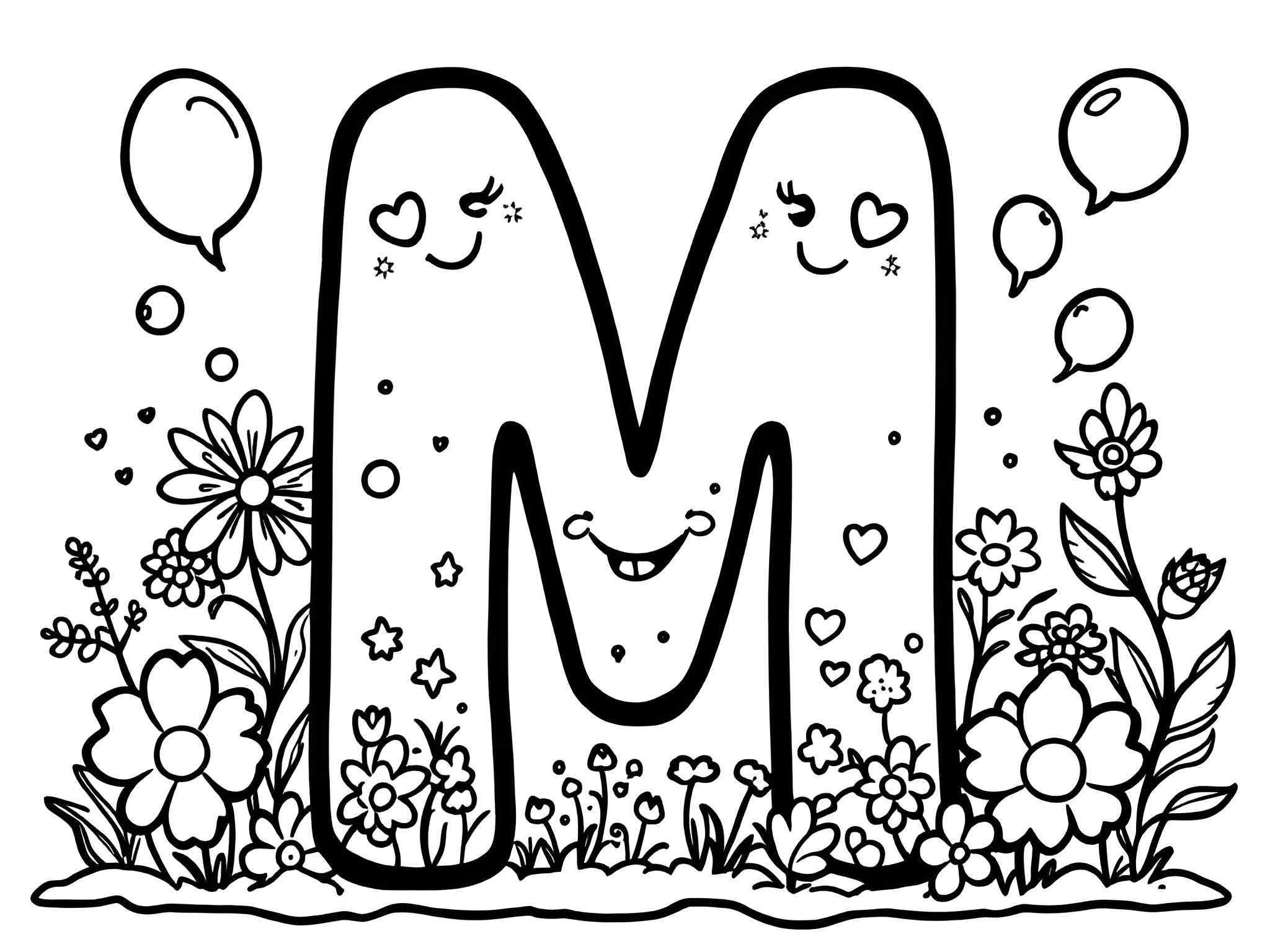 Ausmalbild Buchstabe M für kleine ABC-Entdecker