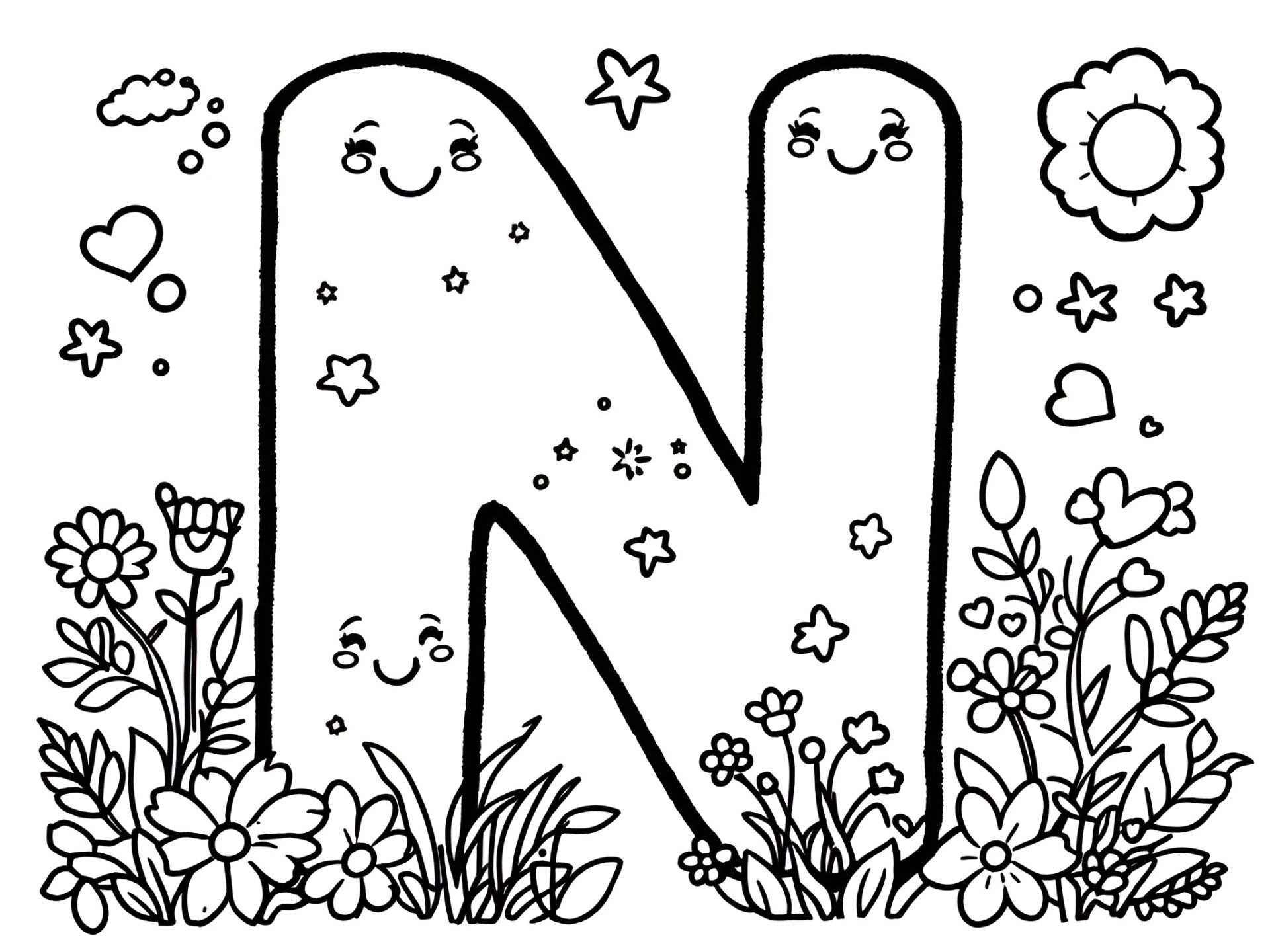 MOWOLI – Ausmalbild Buchstabe N für kleine ABC-Entdecker