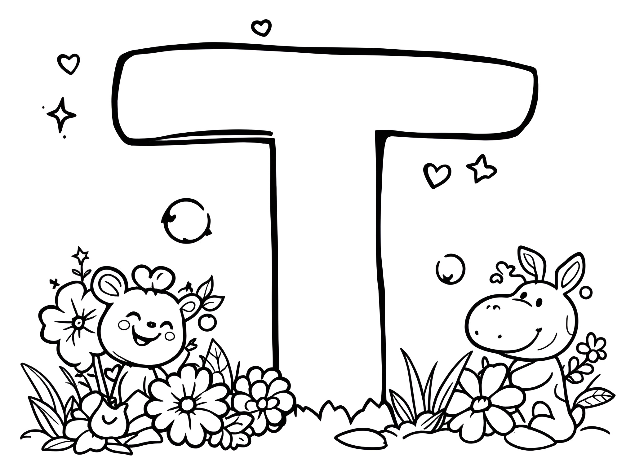 Ausmalbild Buchstabe T für kleine ABC-Entdecker