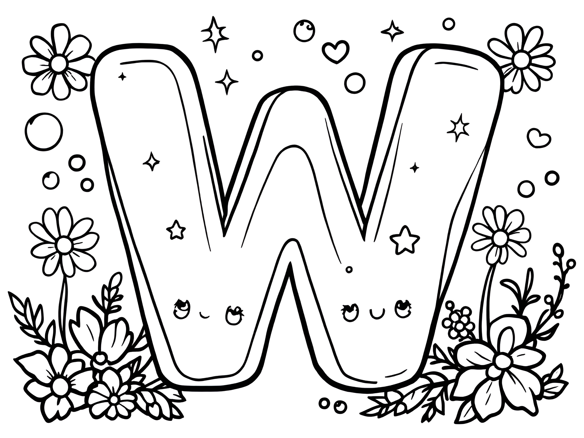 Ausmalbild Buchstabe W für kleine ABC-Entdecker