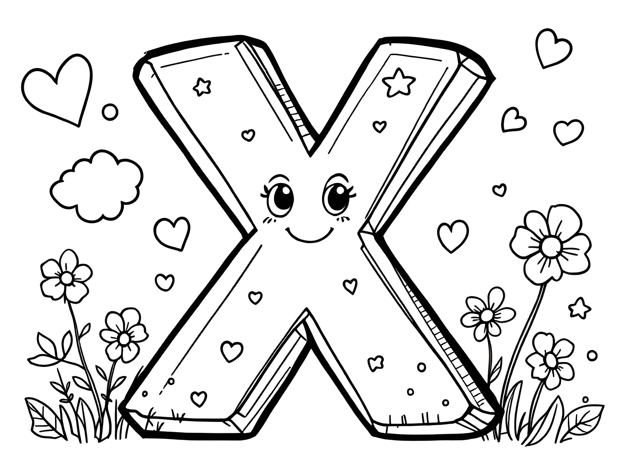 MOWOLI – Ausmalbild Buchstabe X für kleine ABC-Entdecker