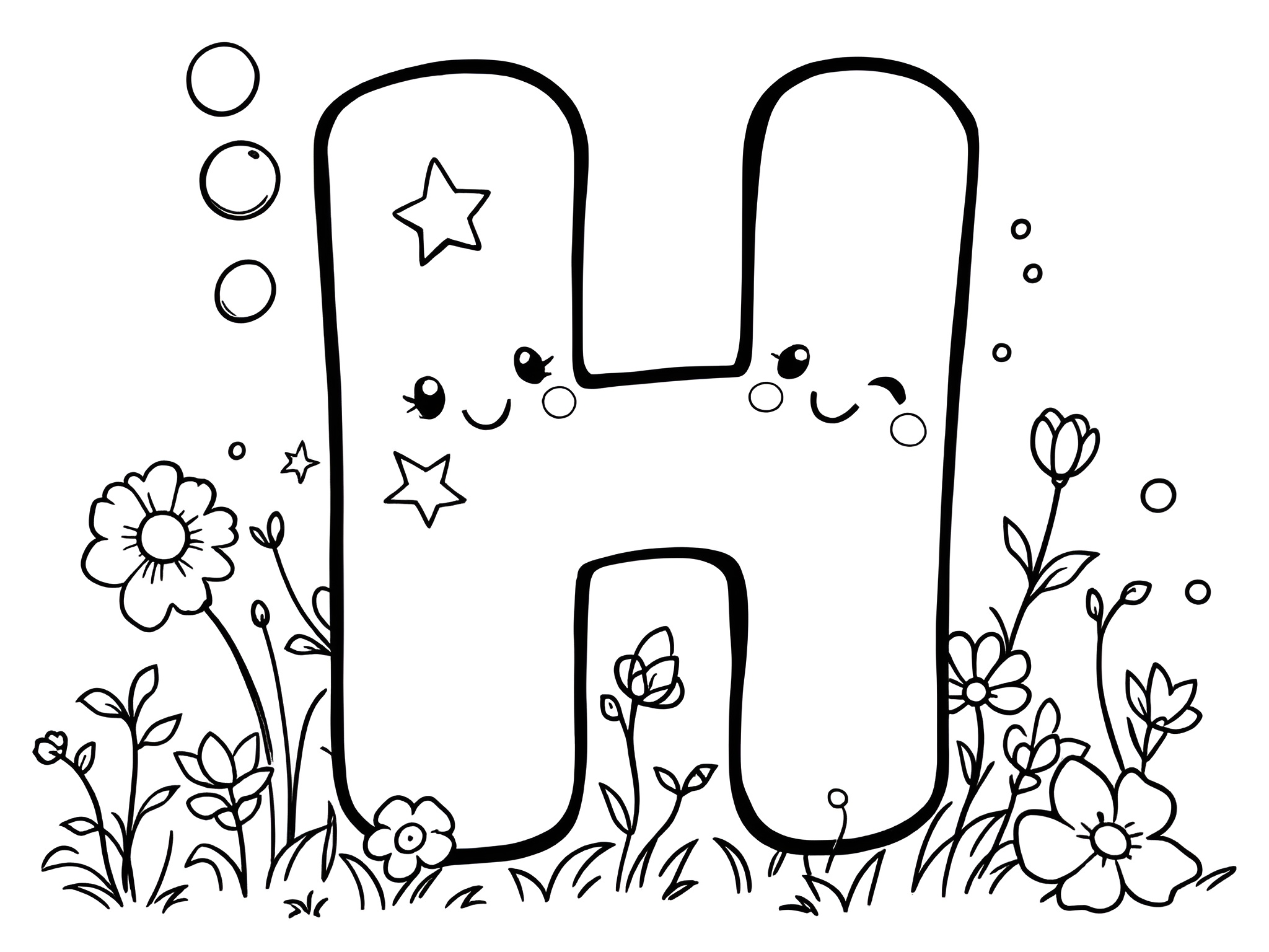 Ausmalbild Buchstabe H für kleine ABC-Entdecker