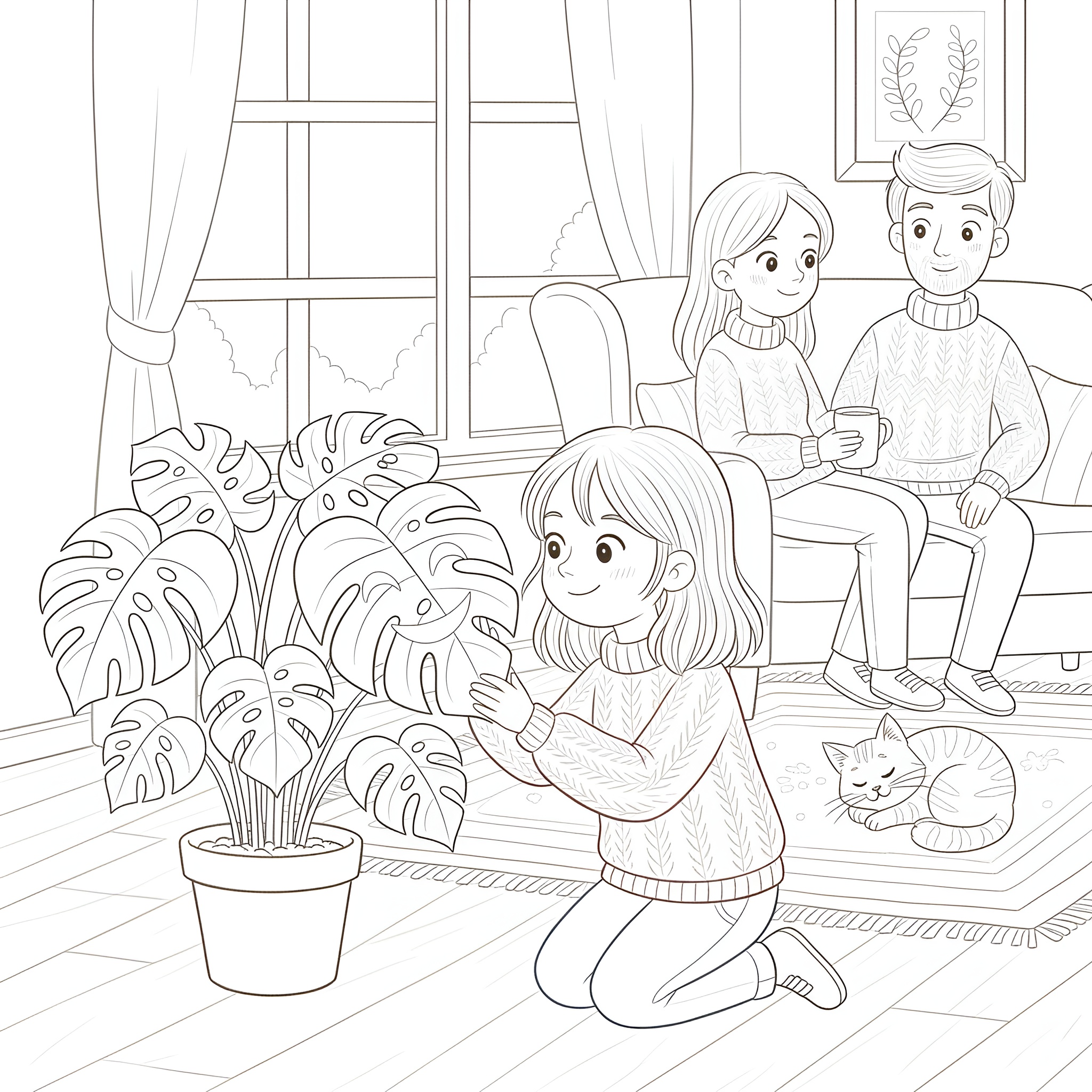 Ausmalbild Emilia mit Monstera