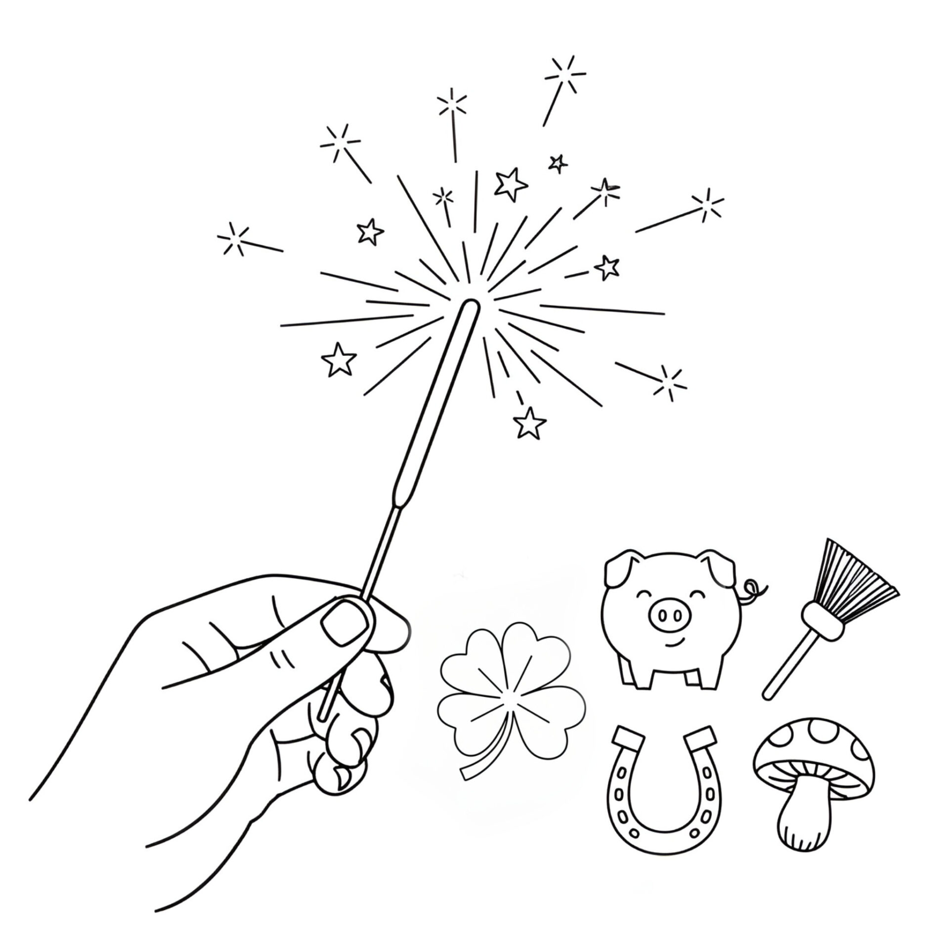 Ausmalbild Glücksbringer 🍀 Fröhlicher Malspaß voller positiver Wünsche von MOWOLI