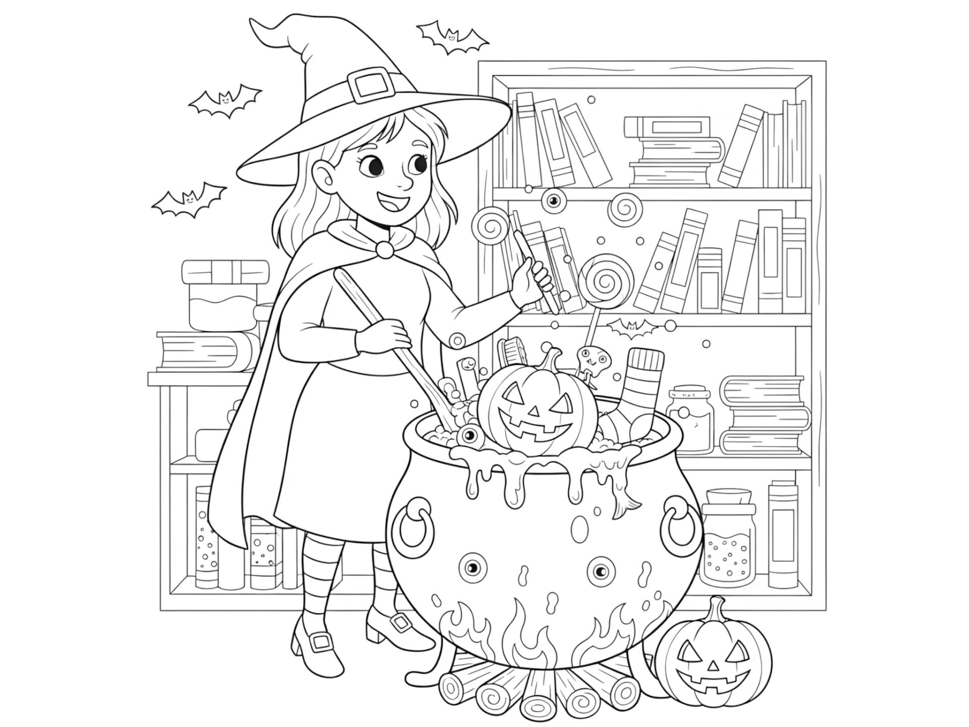 Ausmalbild Halloween Hexe 🧙‍♀️🎃 Magischer Malspaß für kleine Zauberfreunde ✨ von MOWOLI