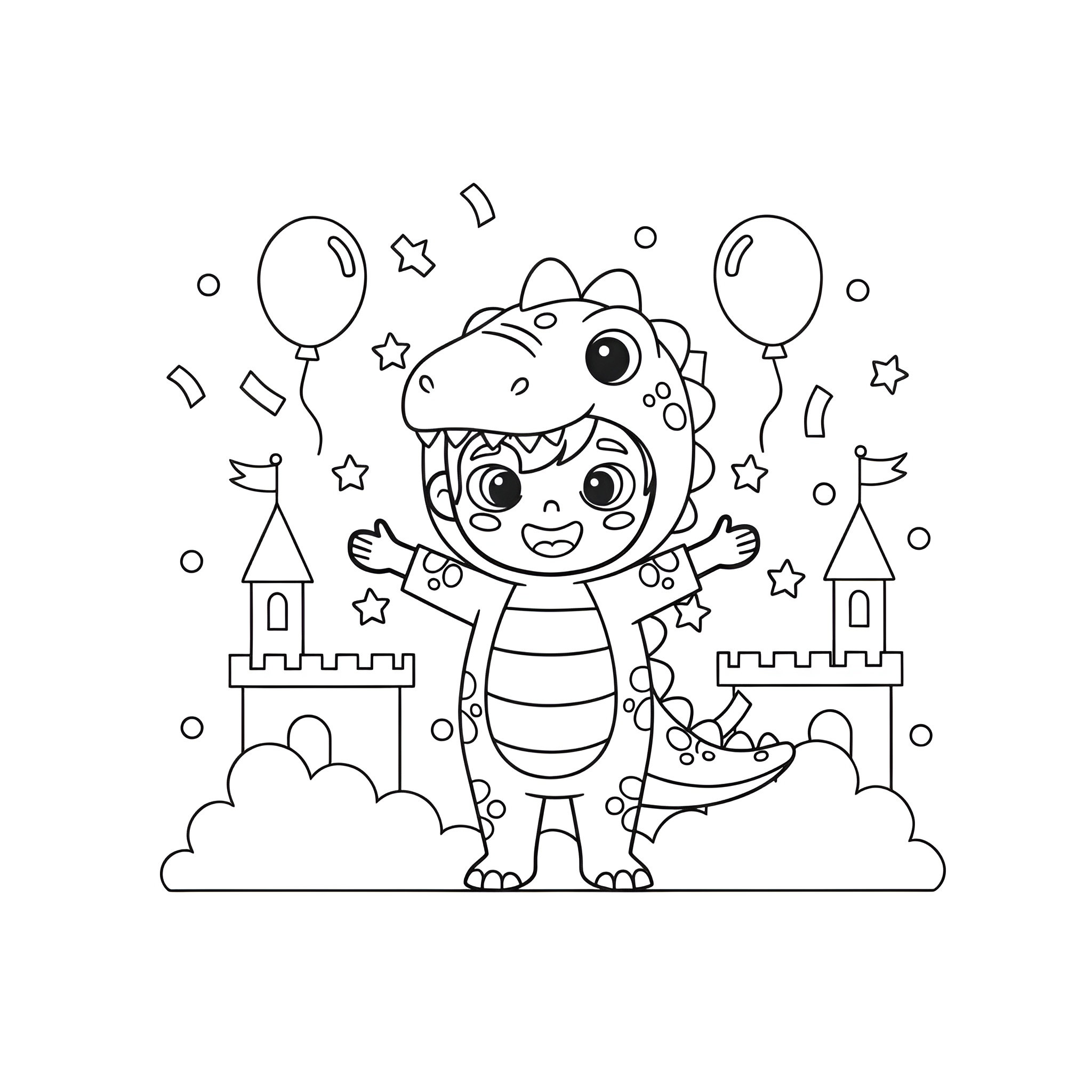 Ausmalbild Kostüm Dino