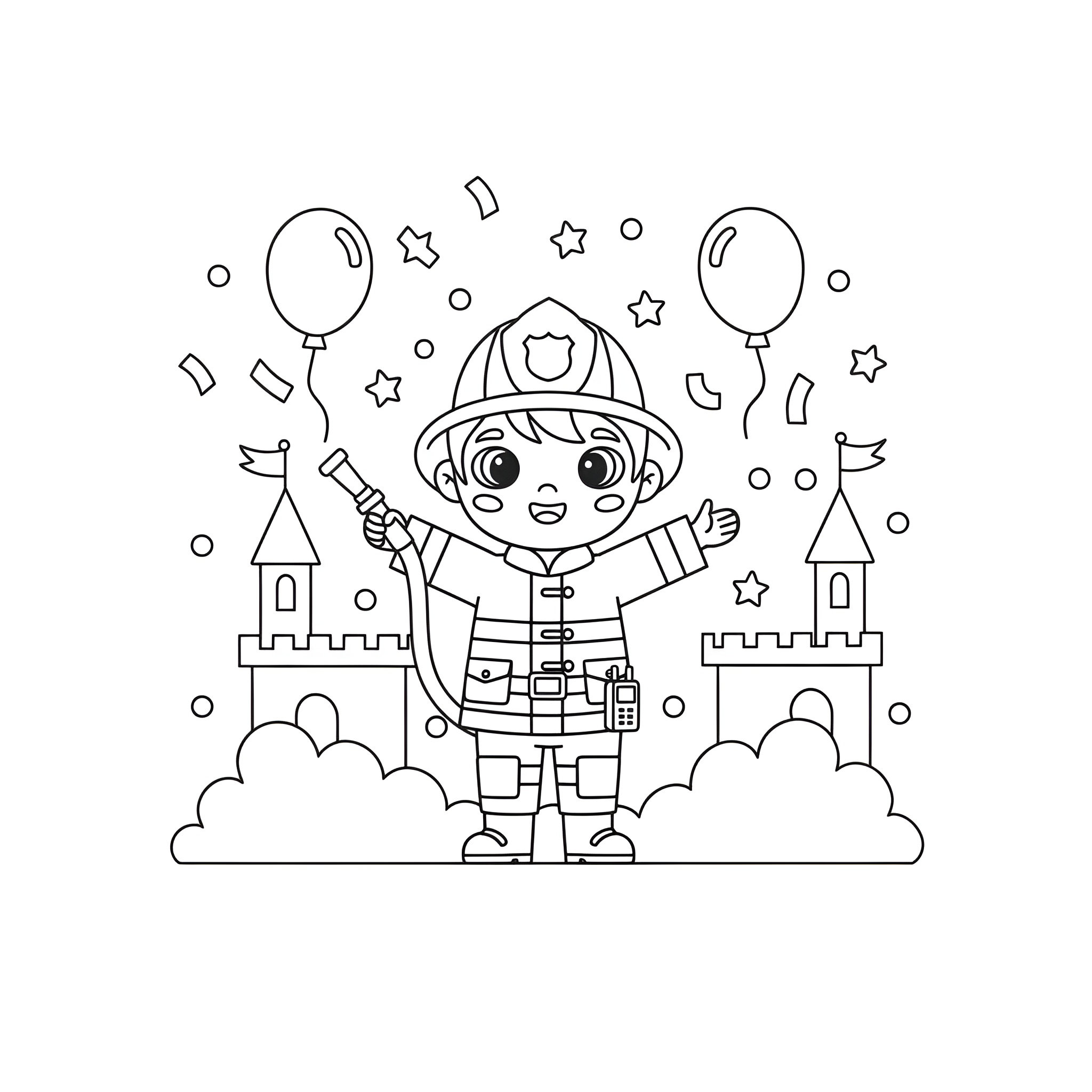 Ausmalbild Kostüm Feuerwehrmann 🚒