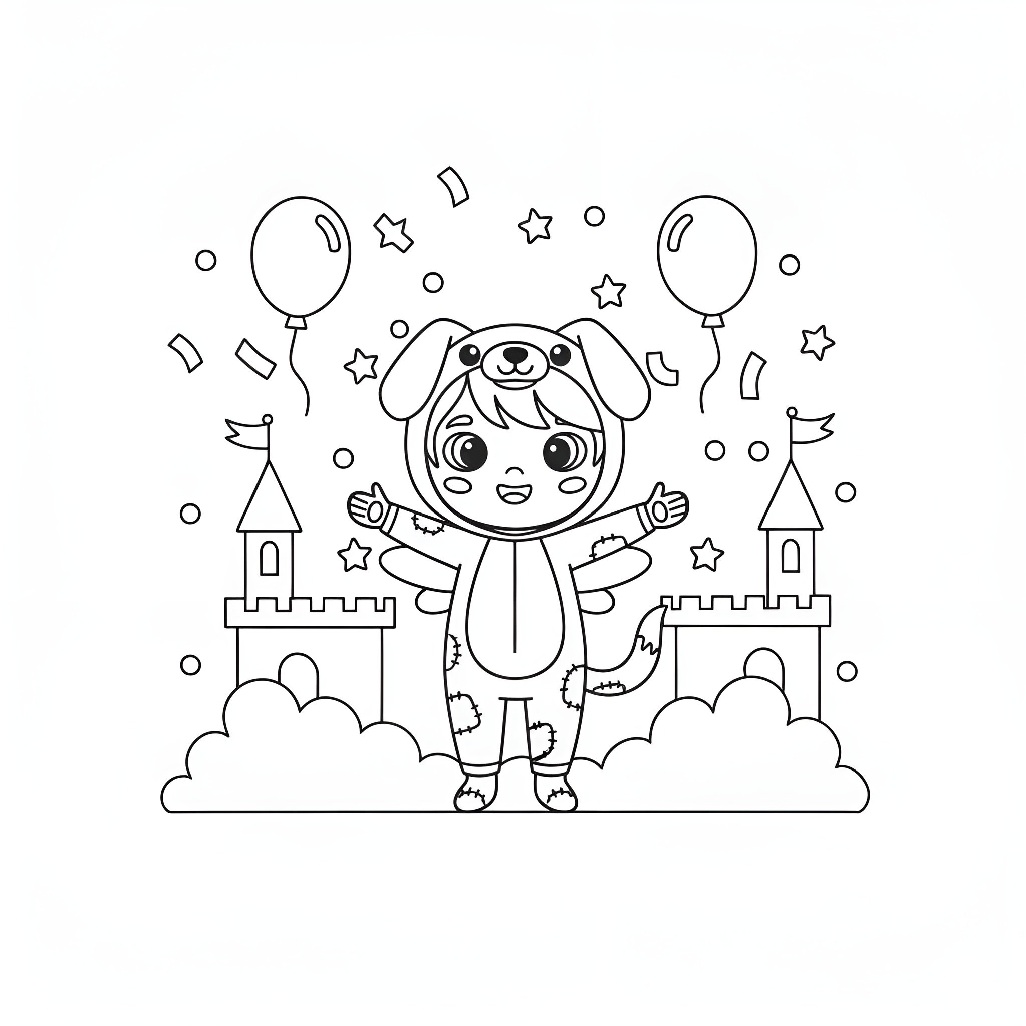 Ausmalbild Kostüm Hund 🐶