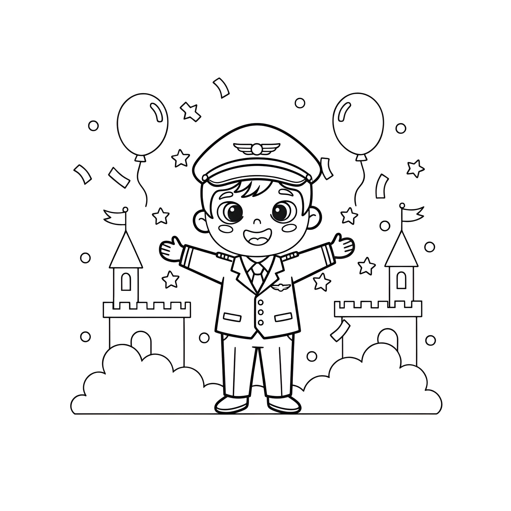 Ausmalbild Kostüm Pilot ✈️