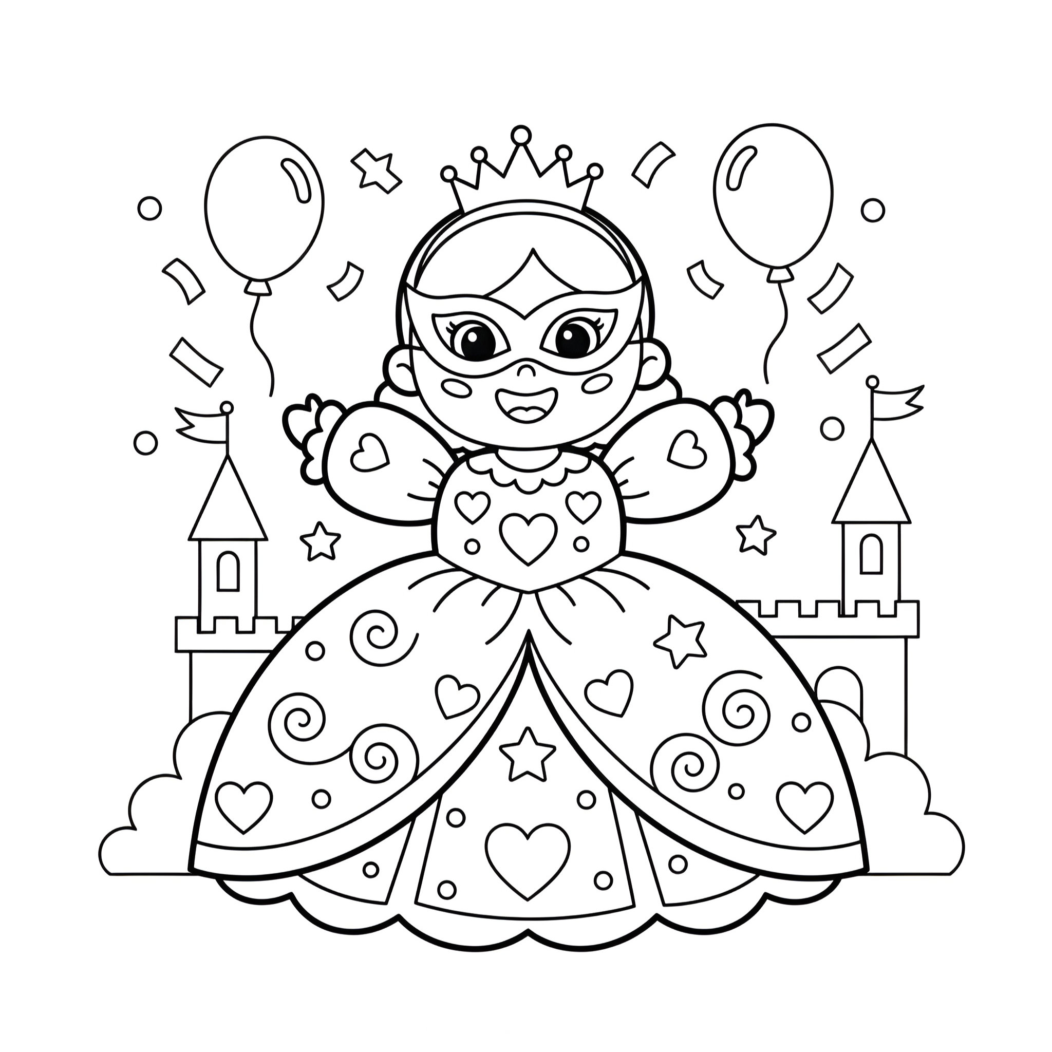 Ausmalbild Karnevalskostüm Prinzessin 👑