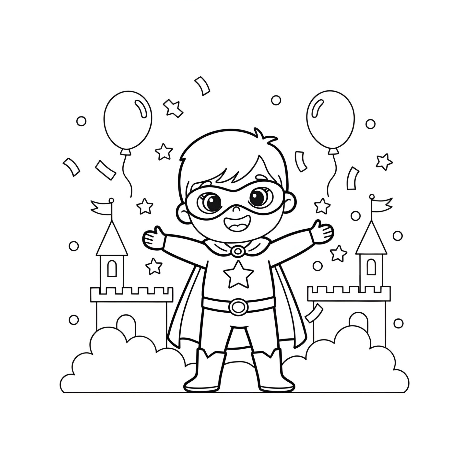 Ausmalbild Superheld als Geschenk 🦸‍♂️🎁 Actionreicher Malspaß für kleine Helden von MOWOLI