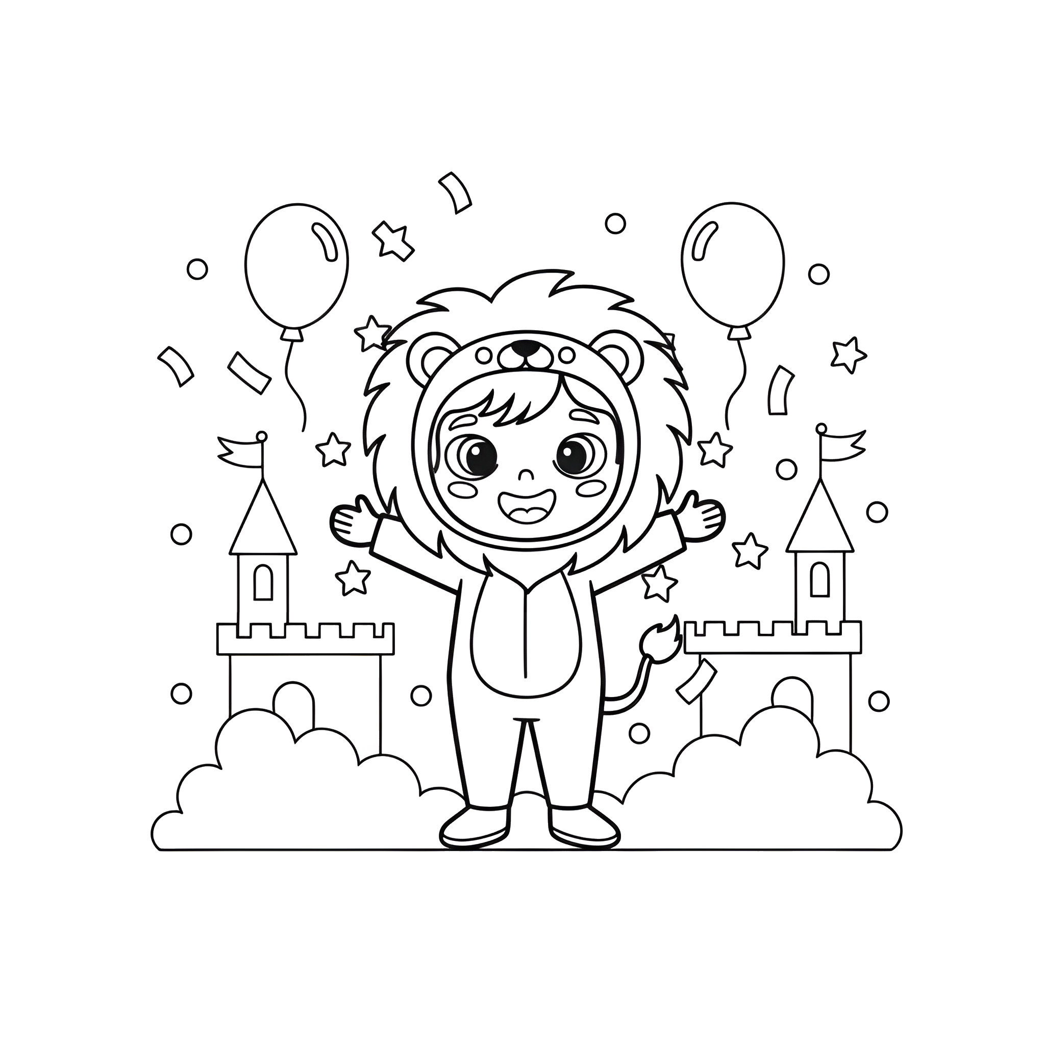 Ausmalbild Kostüm Löwe 🦁