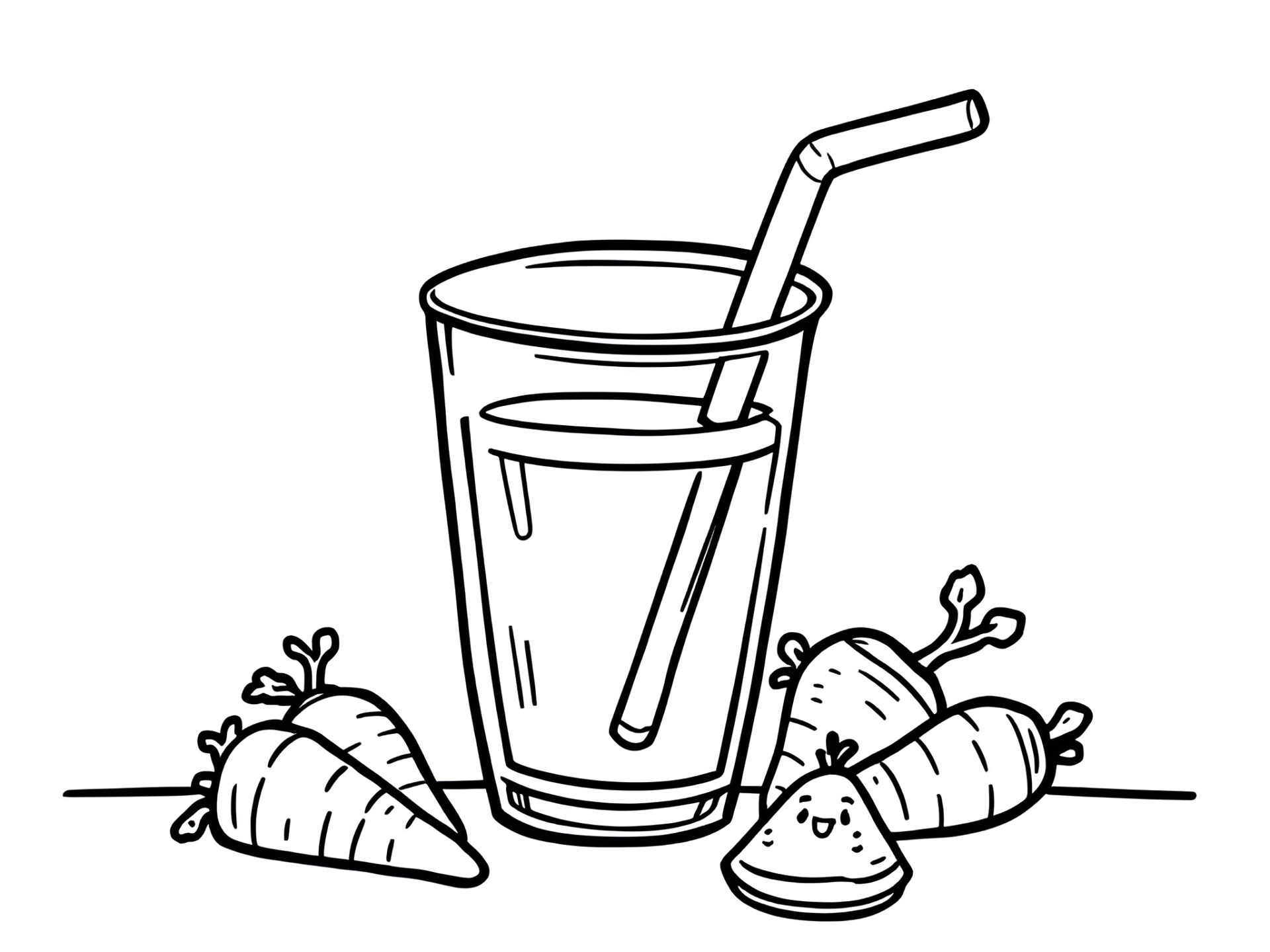 Ausmalbild Karottensaft – Gesunder Malspaß für kleine Gemüse-Fans 🥕 kostenlos zum Download
