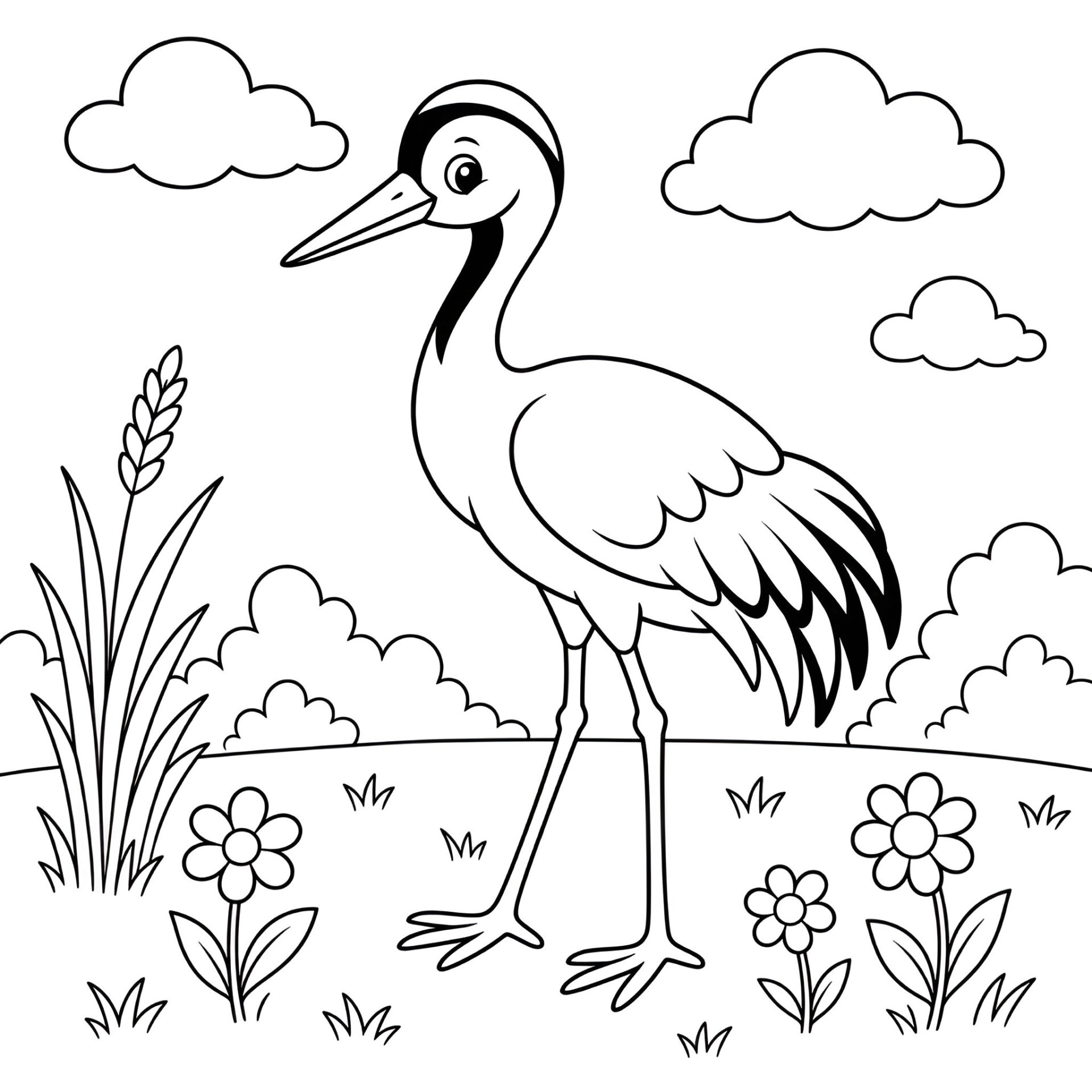 Kranich Ausmalbild kostenlos – Malvorlage zum Ausdrucken für Kinder von MOWOLI
