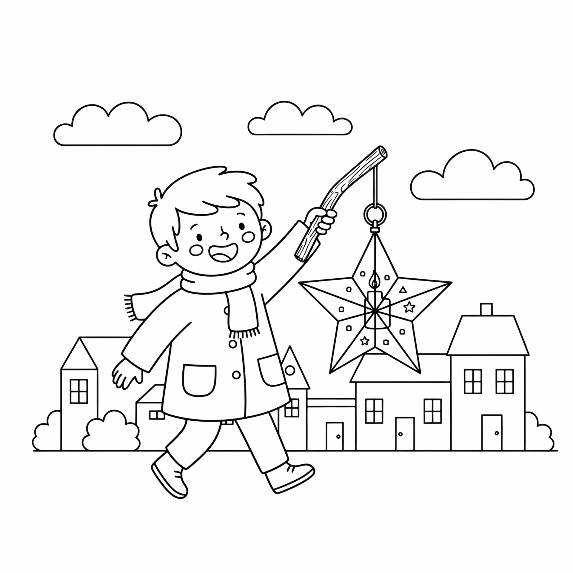 Ausmalbild Martin mit Laterne – Ein strahlendes Herbstmotiv für Kinder! 🌟 von MOWOLI