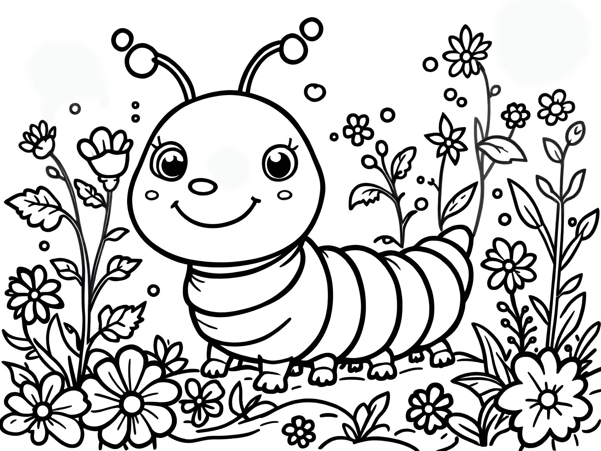 Ausmalbild Raupe – Bunter Malspaß mit einem kleinen Krabbelfreund 🐛 von MOWOLI