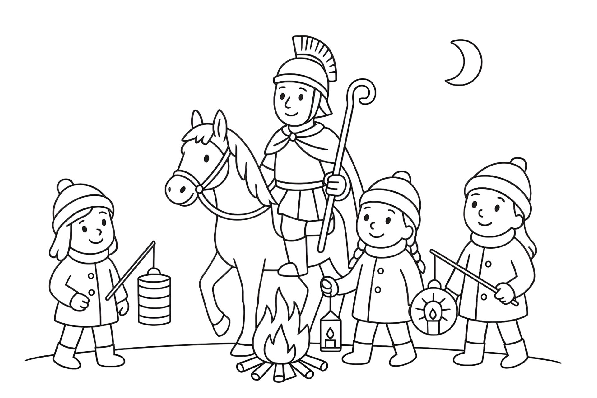 Ausmalbild Sankt Martin mit Kindern – Ein leuchtendes Symbol für Teilen & Gemeinschaft! ✨ von MOWOLI