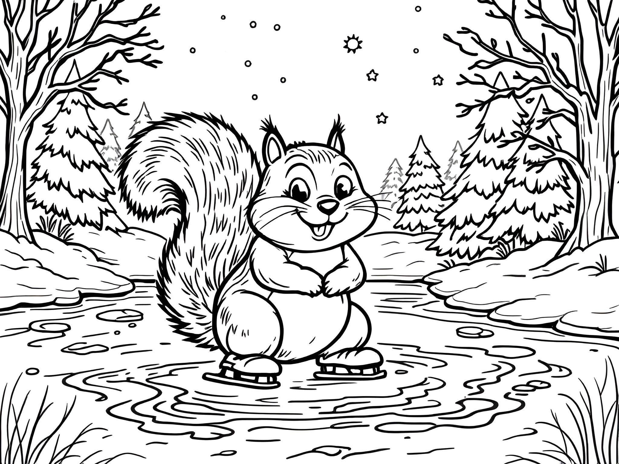 Ausmalbild Schlittschuhlaufen am See ❄️⛸️