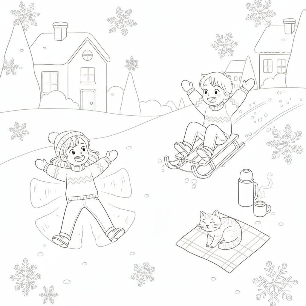 Ausmalbild Schneefrei ❄️ Winterlicher Malspaß bei schulfreiem Schneetag von MOWOLI