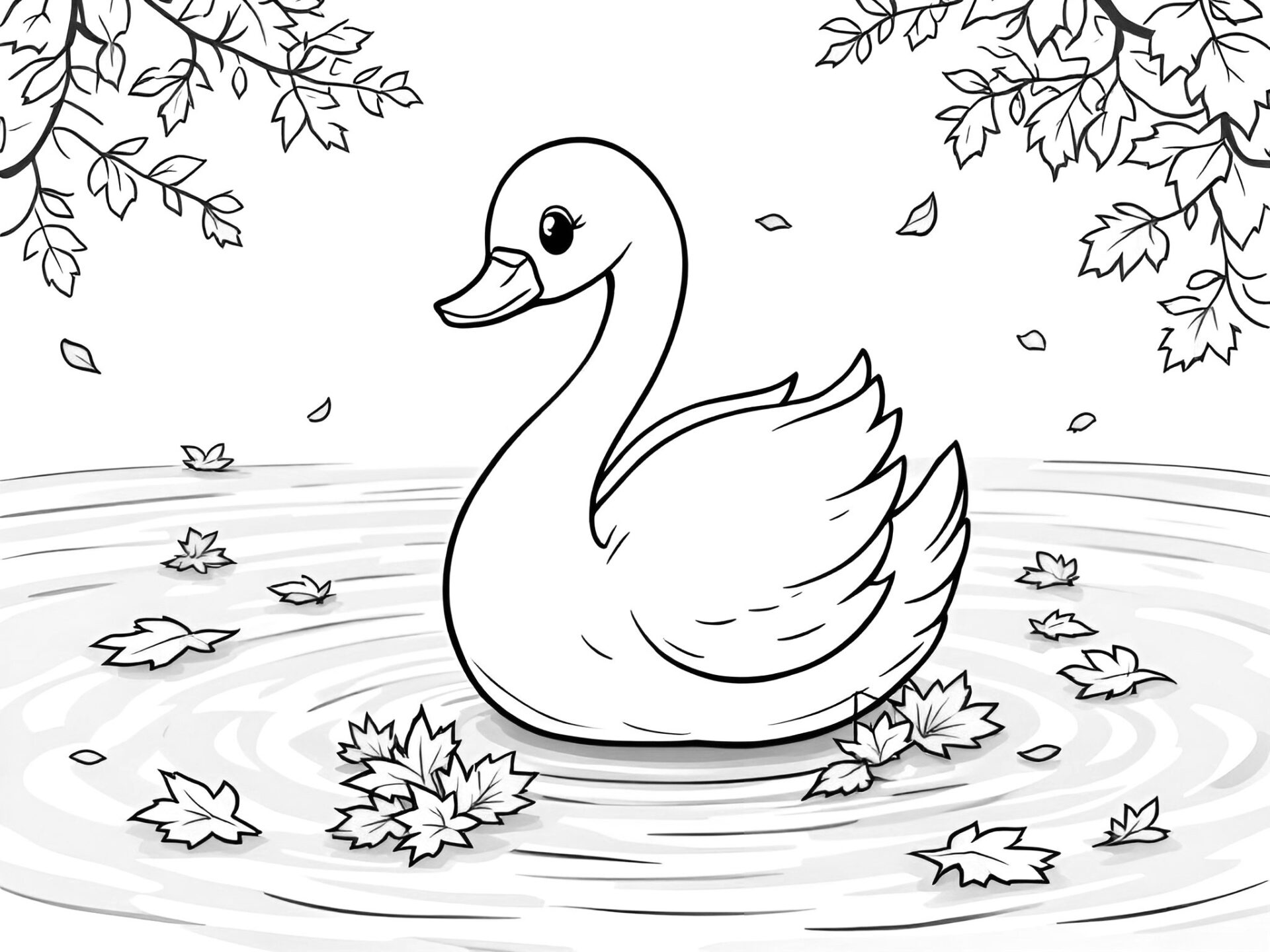 Ausmalbild Schwan am See – Malerisches Vergnügen für kleine Naturfreunde von MOWOLI