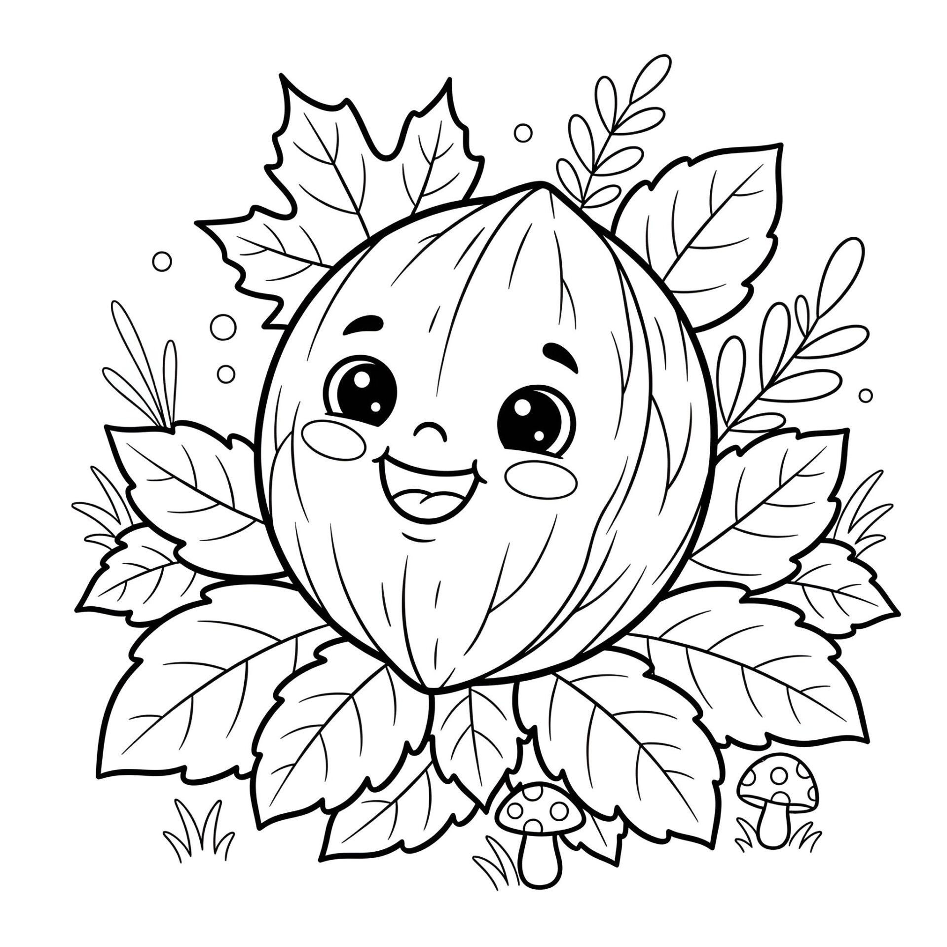 Ausmalbild Walnuss – Herbstlicher Malspaß für kreative Kinder von MOWOLI