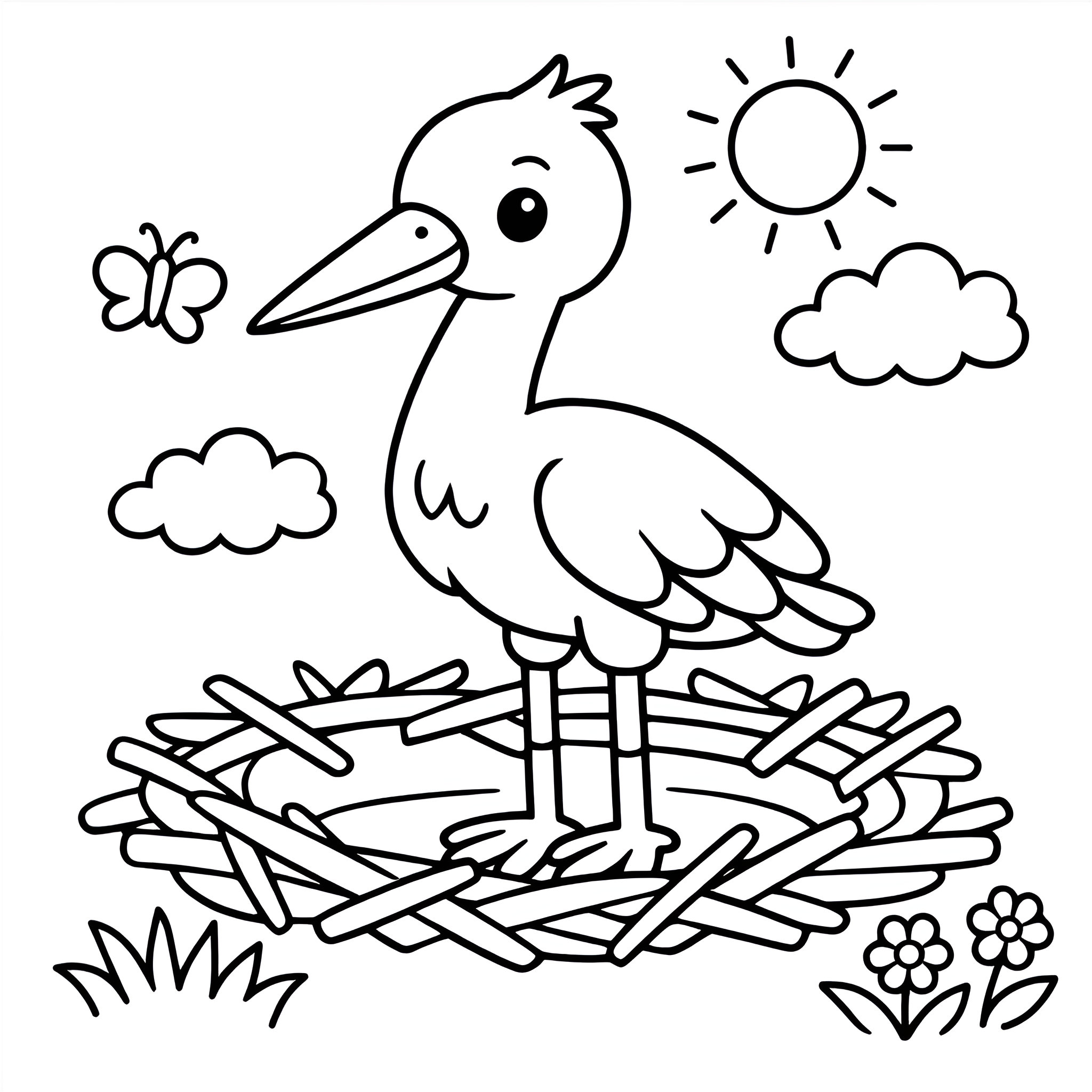 Weißstorch Ausmalbild – Kostenlose Malvorlage zum Ausdrucken